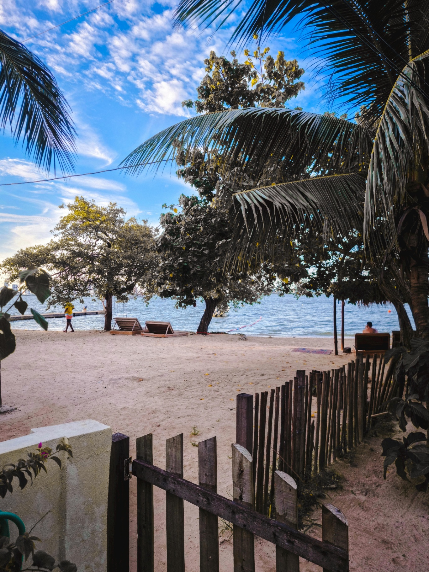 Playa caribeña con palmeras al atardecer