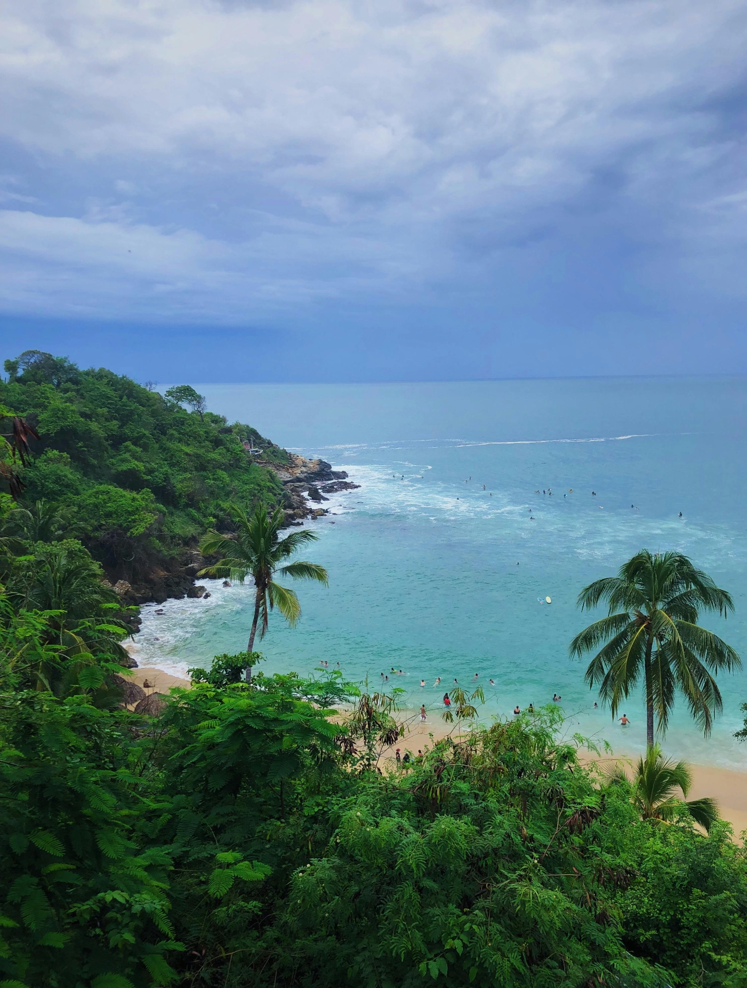 Cala tropical con palmeras y mar turquesa